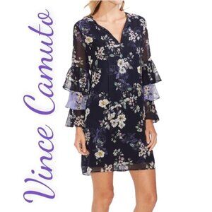 NWT VINCE CAMUTO FLOAT DRESS Navy Floral Tiered Cottagecore Country,‎ Size 4